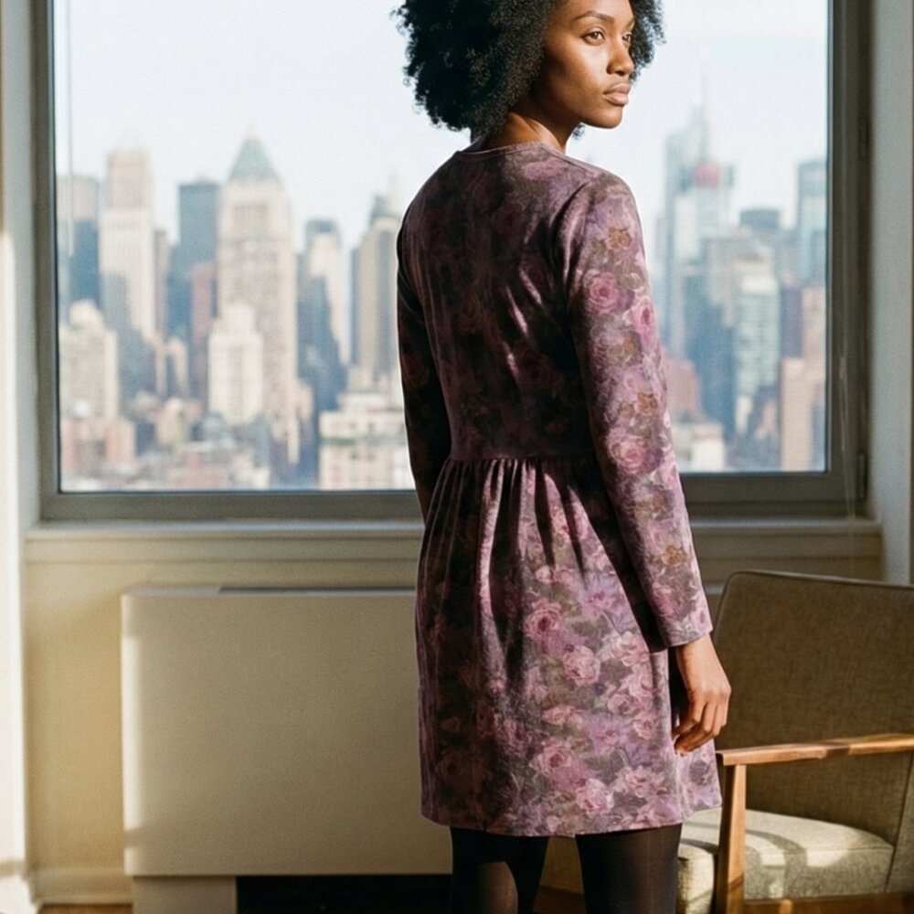 MODA INT'L Vintage Victoria's Secret 90s Plum Floral Empire Waist Tunic Dress - Picture 7 of 14
